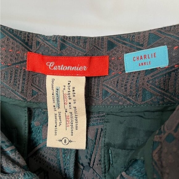 Anthropologie Cartonnier - Women's Jacquard Charlie Ankle Pants - Brown/Green. 8 - Picture 3 of 7